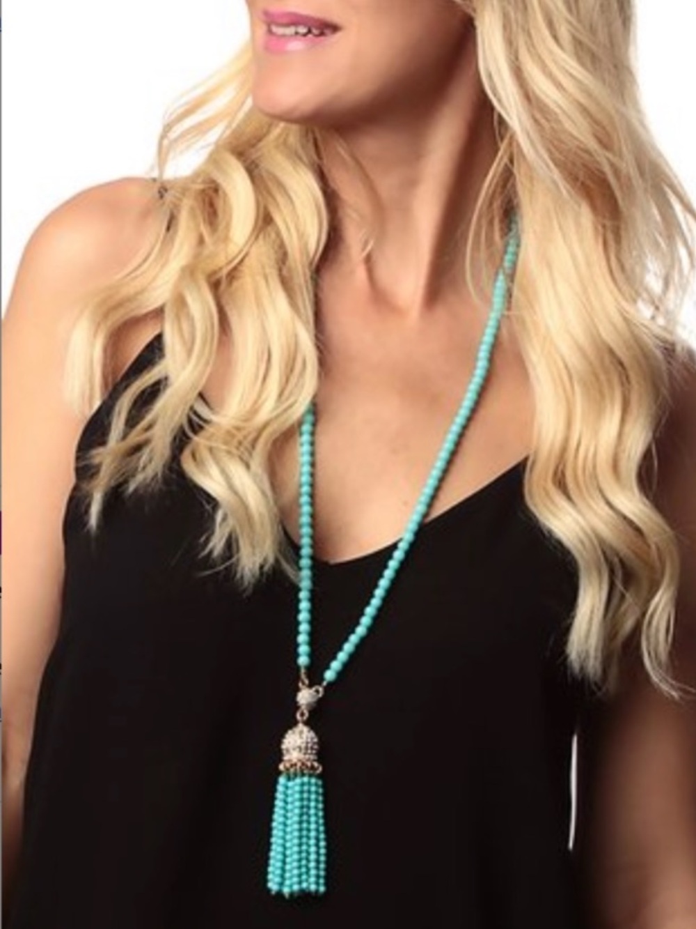 Amrita Singh Australian Crystal Turquoise Beaded Tassel Necklace